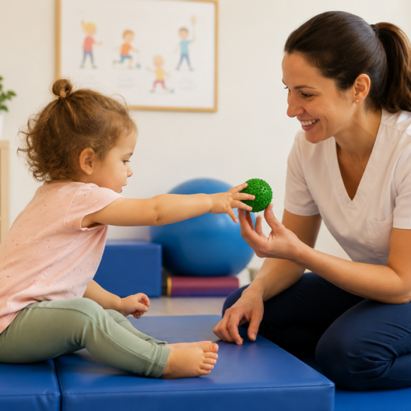 Sesión de fisioterapia neurológica infantil para mejorar el desarrollo motor, el equilibrio y la coordinación en Neurobase Jaén.